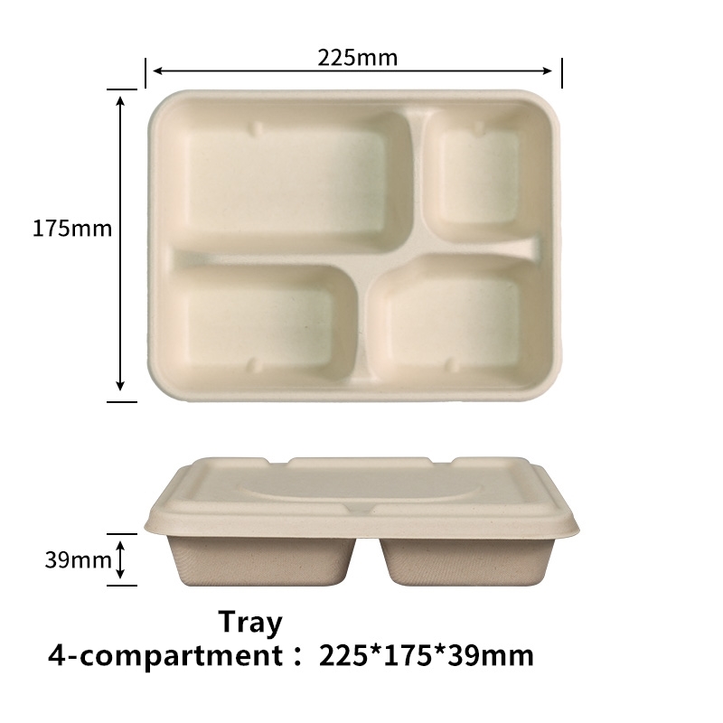 Disposable Food Trays 4-Compartment  Eco-friendly Heavy-Duty Large Paper Plates Compostable Sugarcane Platters for Crawfish Lobster Seafood Party