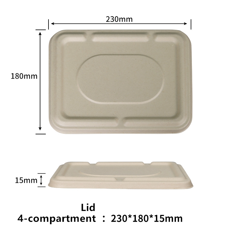 Sugarfiber 4-Compartment  Lid Disposable Food Trays Compostable Disposable Food Container Bagasse Serving Trays Rectangle Made from Sugarcane Eco-Friendly Plant Fibers