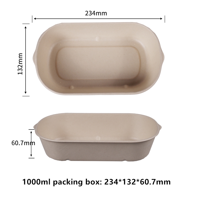 Compostable Take Out Food Containers 1000ml Packing Box Bagasse to Go Containers Rectangular Disposable Paper Bowls Biodegradable Meal Prep Food Containers for Salad Leftovers