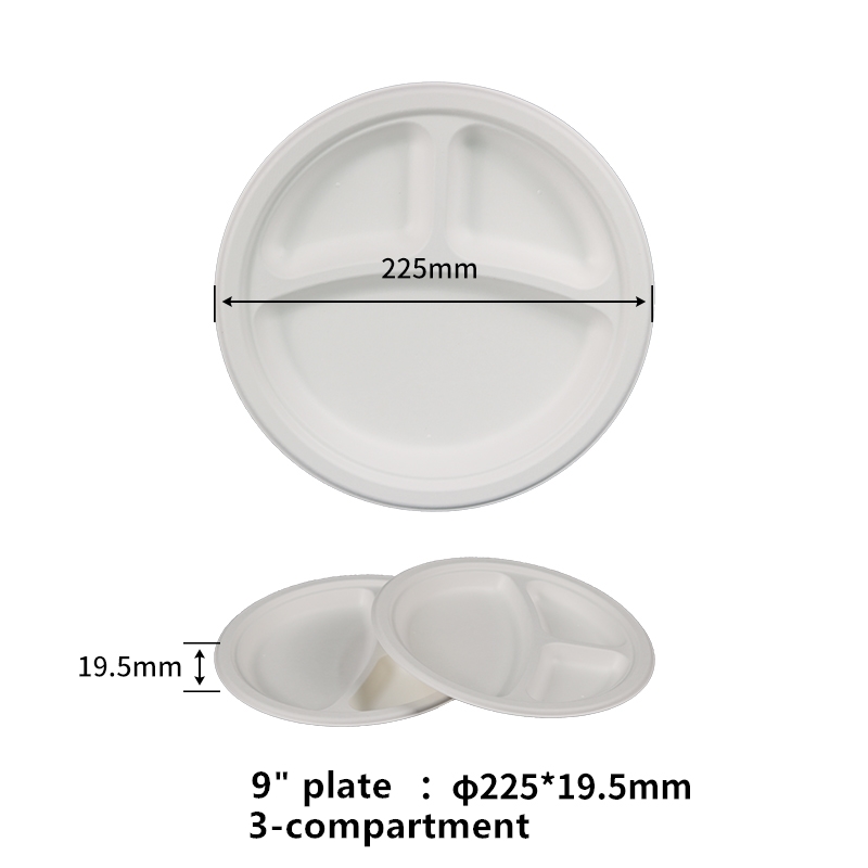 100% Compostable 9 inch 3 Compartment Paper Plates Heavy Duty Biodegradable Disposable Plates Brown Disposable Dinner Plates Made of Eco-Friendly Sugarcane Bagasse, Microwavable Plates