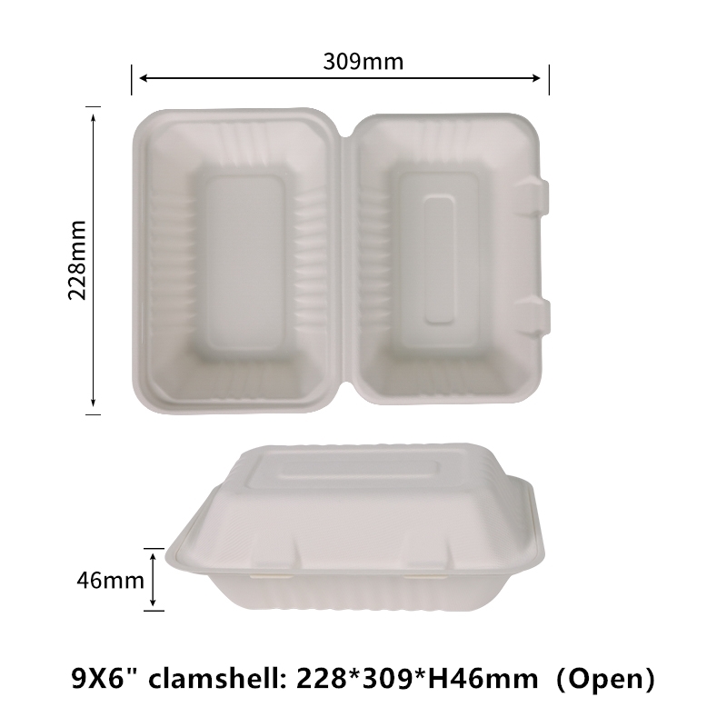 100% Compostable Clamshell Take Out Food Containers 9X6" 1-Compartment Heavy-Duty Quality to go Containers Natural Disposable Bagasse Eco-Friendly Biodegradable Made of Sugarcane Fibers