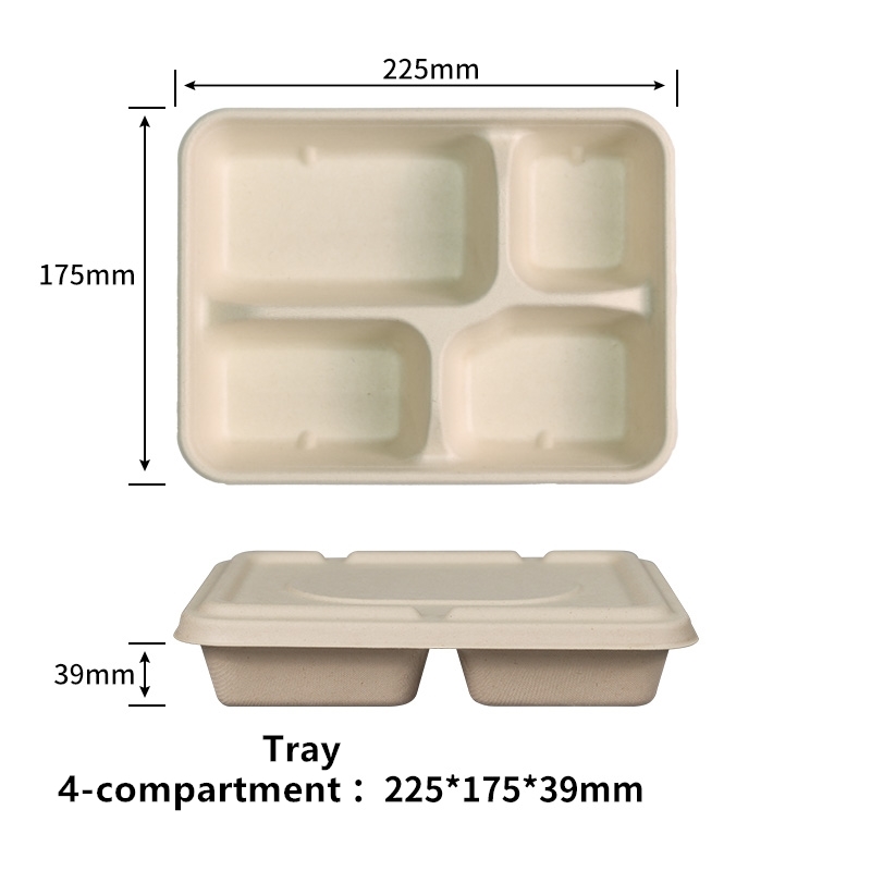 Disposable Food Trays 4-Compartment Eco-friendly Heavy-Duty Large Paper Plates Compostable Sugarcane Platters for Crawfish Lobster Seafood Party