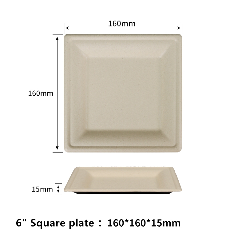 Compostable Square Plates 6 inch Disposable Paper Plates Eco-friendly Heavy Duty Biodegradable Sugarcane Plates