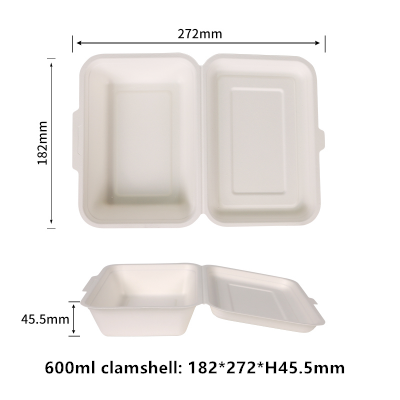 Eco Friendly 1 Compartment 600ml To Go Food Containers To Go Containers Disposable Take Out Food Containers To Go Boxes for Food Clamshell Food Container Heavy Duty To Go Box