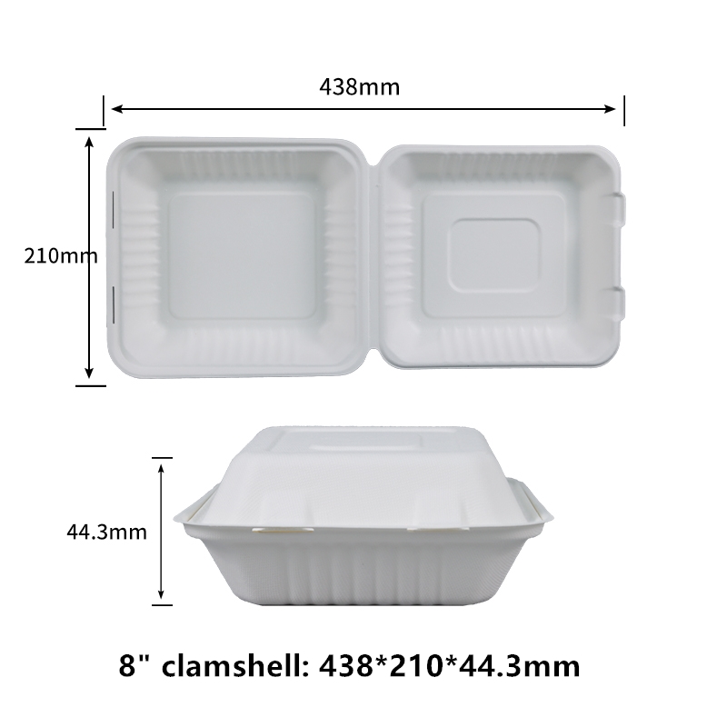 Clamshell Take Out Food Containers 8 inch Disposable To Go Containers To Go Boxes for Food Salad Made from Sugarcane Bagasse