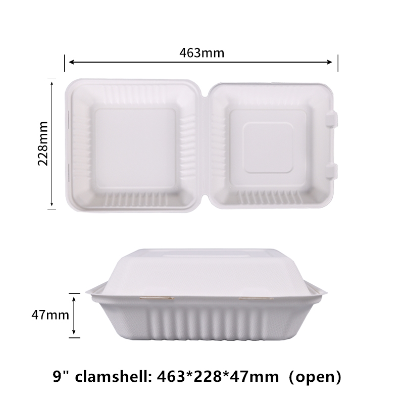PFAS Free 100% Home Compostable 9 inch Clamshell Disposable Take Out Food Containers to go Containers Heavy-Duty to go Boxes Eco-Friendly Biodegradable Made of Sugarcane Fibers