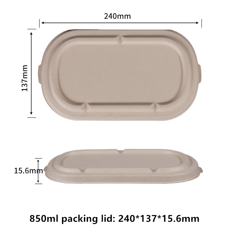 Sugarfiber 850ml  Packing Lid Disposable Compostable Disposable Food Container Bagasse Rectangle Made from Sugarcane Eco-Friendly Plant Fibers
