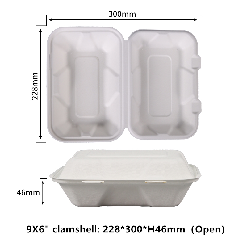 Clamshell Take Out Food Container 9X6 inch Clamshell Compostable To Go Containers Disposable To Go Boxes Heavy Duty Biodegradable Eco Friendly Containers With Bagasse