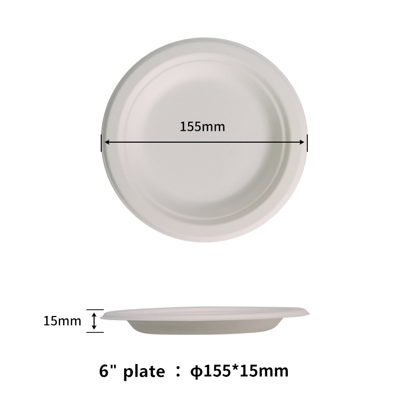 Wholesale 6 Inch Fully Biodegradable Sugarcane Bagasse Pulp Round Plate