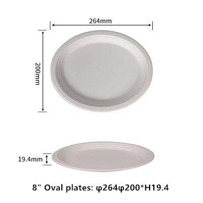 PFAS Free Compostable 8 Inch Oval plate Heavy-Duty Eco-Friendly Disposable Bagasse Plate, Made of Natural Sugarcane Fibers Everyday Use Parties Commercial Settings