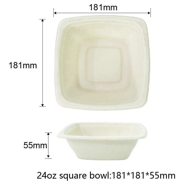 Eco-friendly 24 oz Bagasse Salad Square Bowls Sugarcane Pulp Tableware Supplier - SINCERE