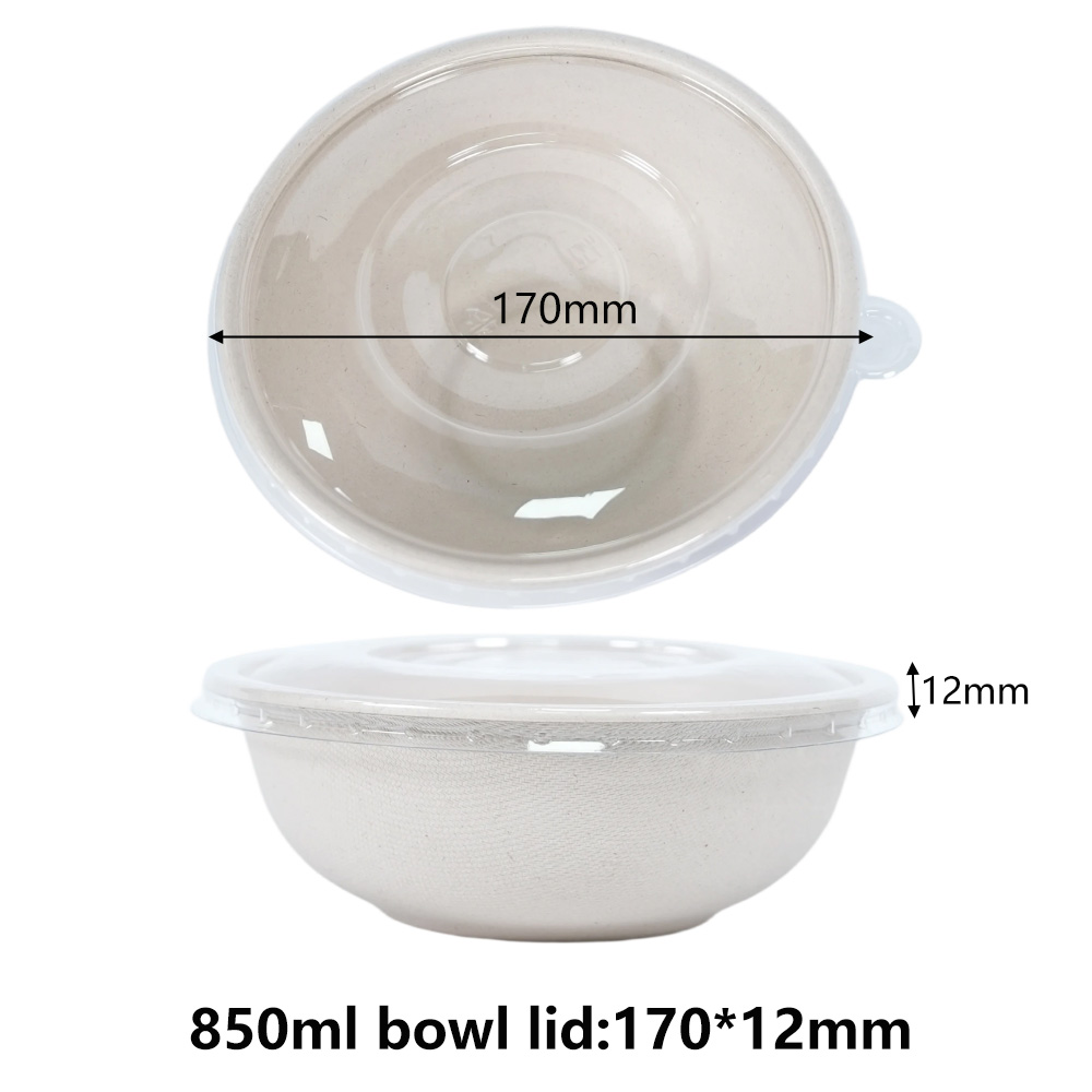 850 ML Sugarcane Pulp Round Bowls With Plastic PET Lids - SINCERE