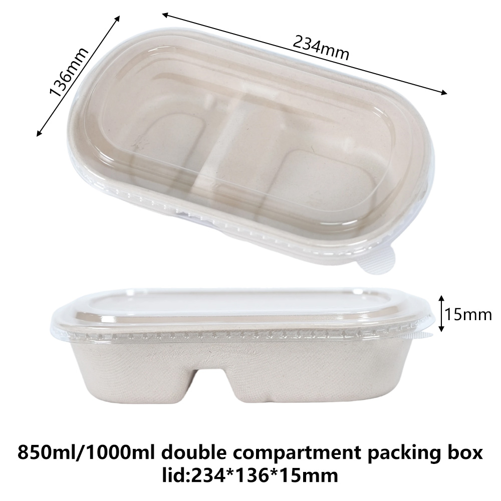Smooth-surface PET Plastic Lid For Sugarcane Bagasse 850/1000ml Double Compartment Packing Box - SINCERE