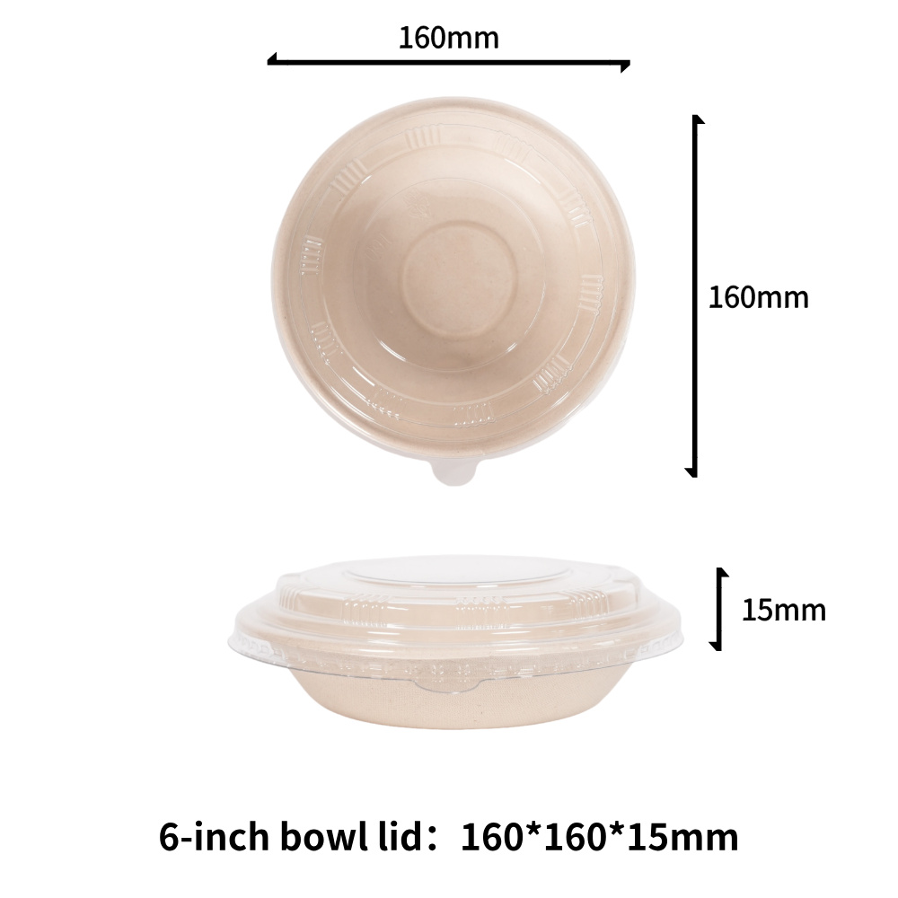 6 inch bagasse bowl with PET lid